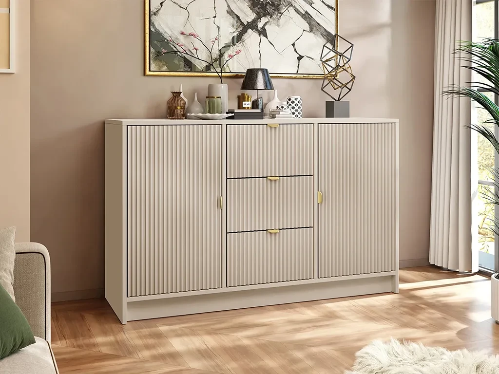 Широкий комод Razimo 2D3SZ, пісочний беж/золотий, фото 1