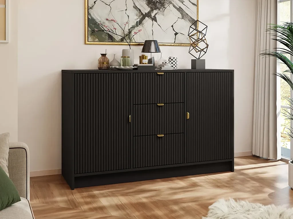 Широкий комод Razimo 2D3SZ, чорний меланж/золотий, фото 1