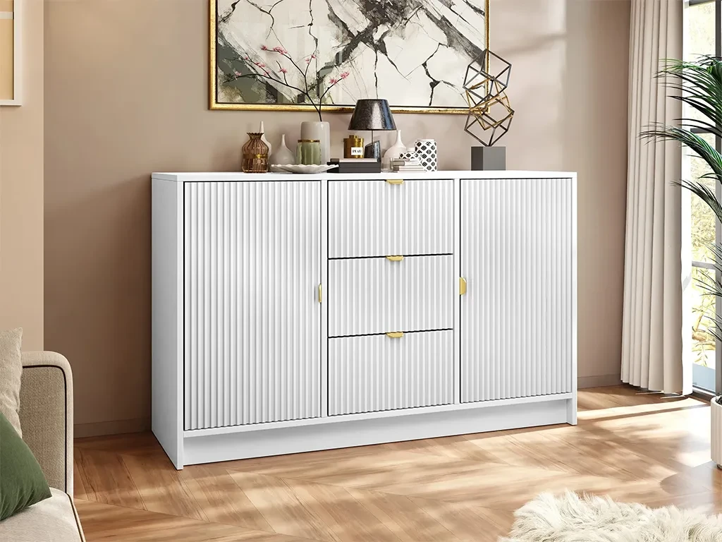 Широкий комод Razimo 2D3SZ, білий оксамит/золотий, фото 1