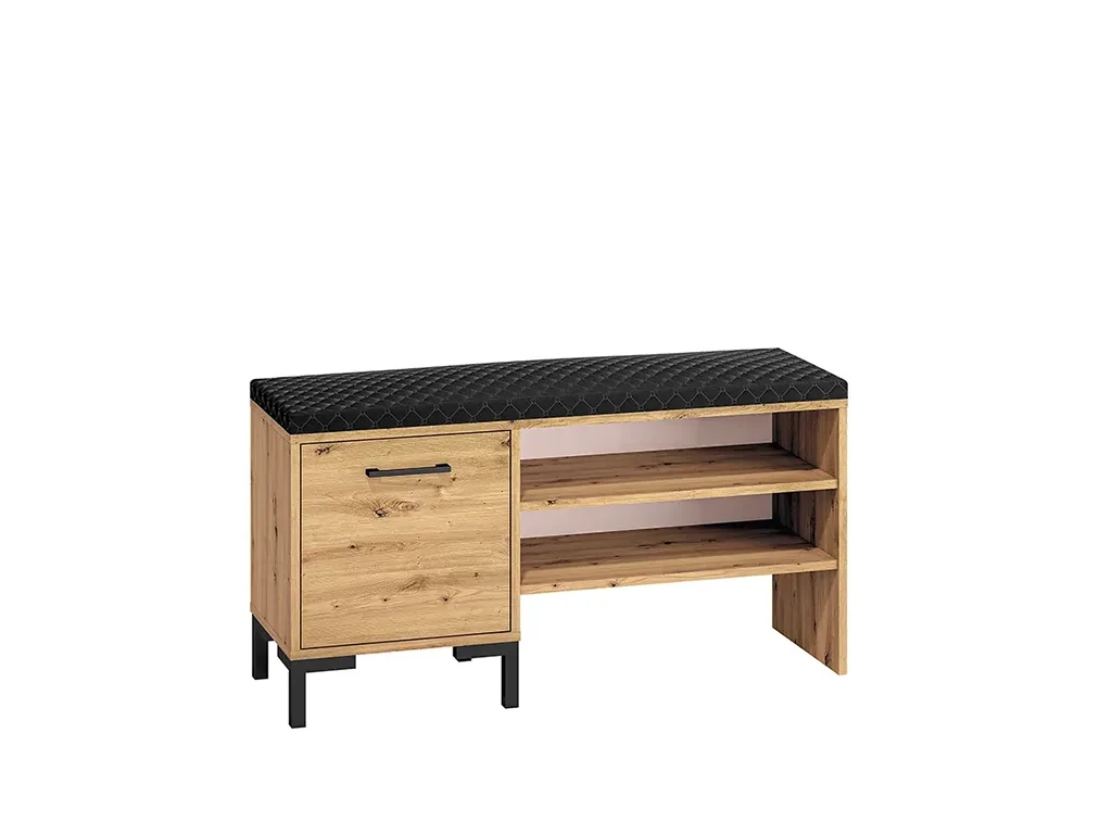 Тумба для взуття із сидінням Nevio 05 (дуб Артизан/чорний), фото 1