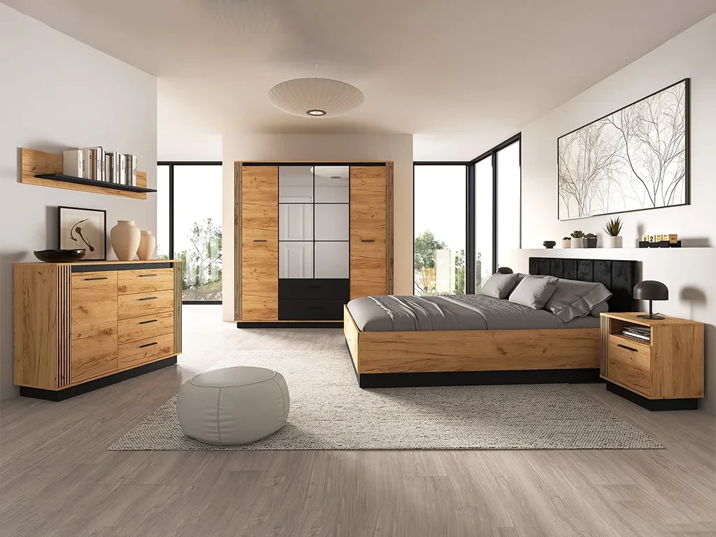 Спальний гарнітур Urso, 160х200, (дуб крафт золотий/чорний), фото 1