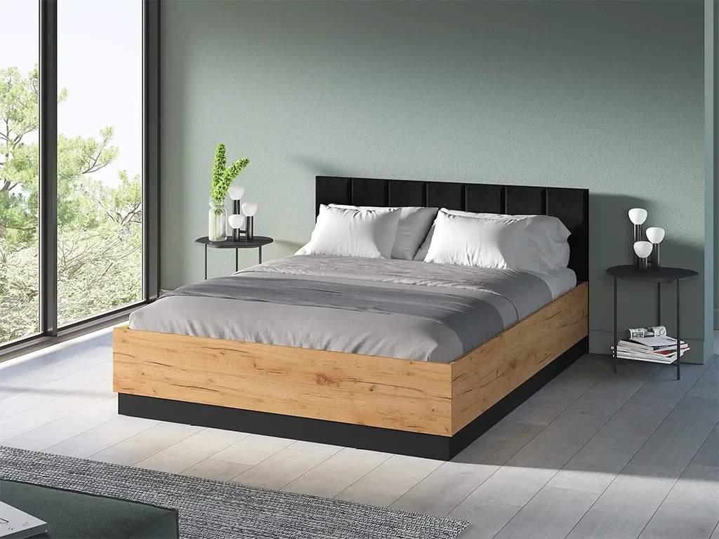 Ліжко Urso 1402, 160х200, (дуб крафт золотий/чорний), фото 1