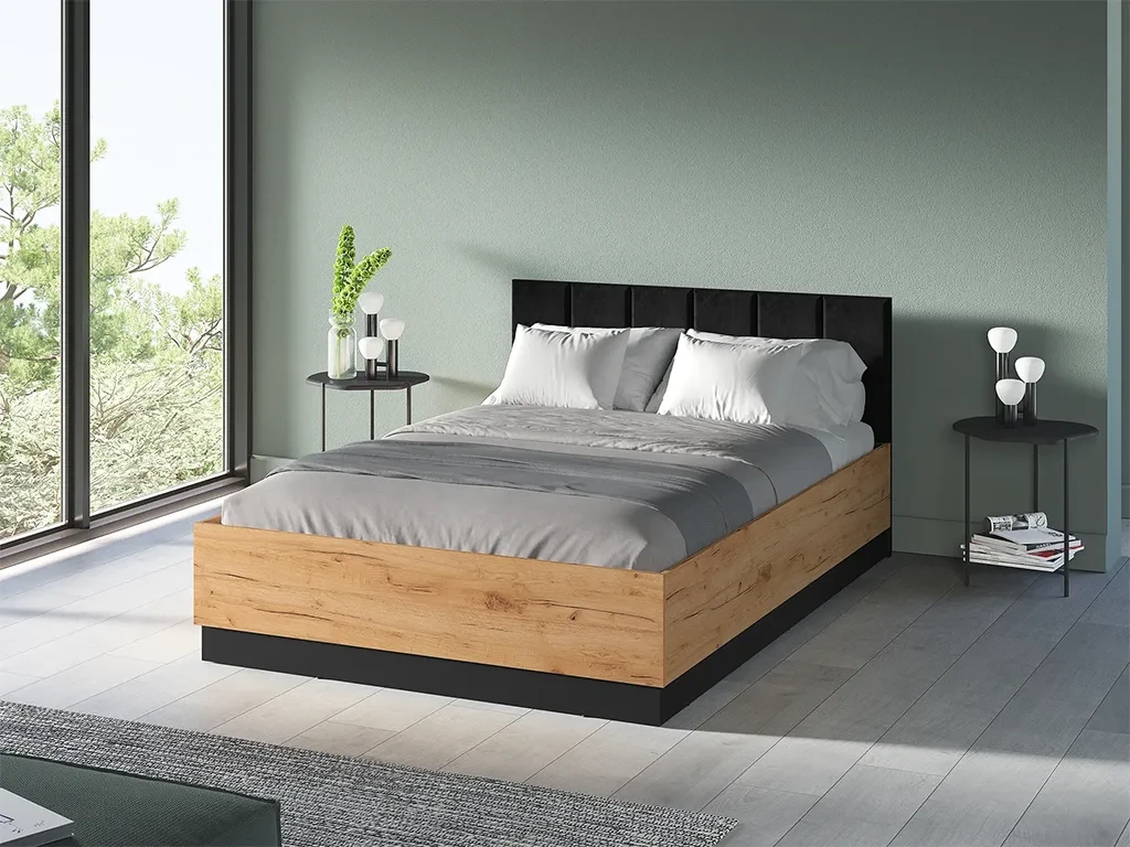 Ліжко Urso 1302, 140х200, (дуб крафт золотий/чорний), фото 1