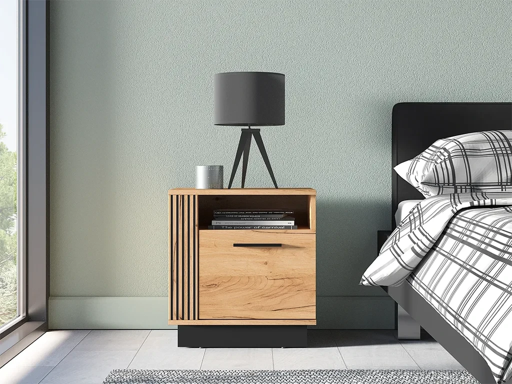 Тумба приліжкова Urso 09 (дуб крафт золотий/чорний), фото 1