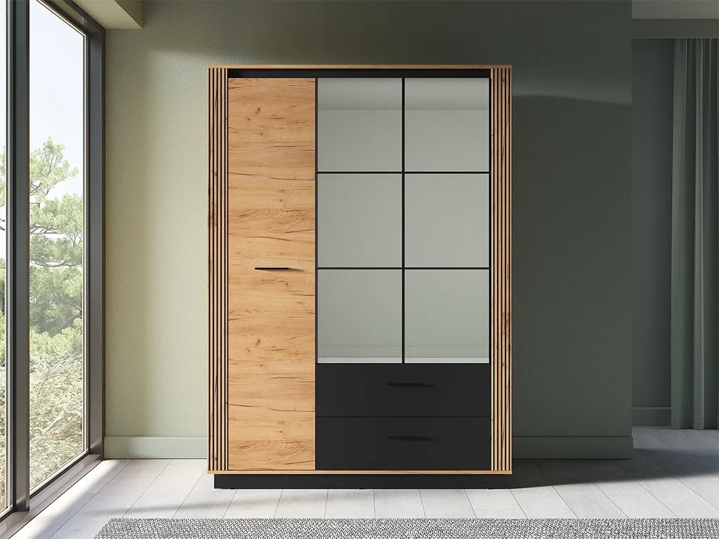 Тридверна шафа Urso 02 (дуб крафт золотий/чорний), фото 1