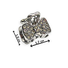 Крабік для волосся 1.7 х 1.5 см металевий бант зі стразами silver ZAYA Handmade Jewelry