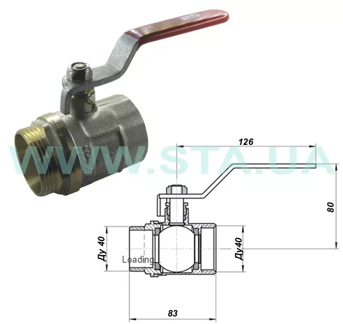 Кран кульовий STA 1 1/2" ВЗ (червона ручка) НІК. {30/3}, фото 1