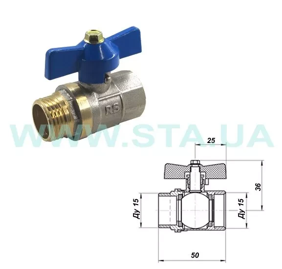 Кран кульовий STA    3/4" ВЗ (червоний метелик) НІК. {120/12}, фото 1