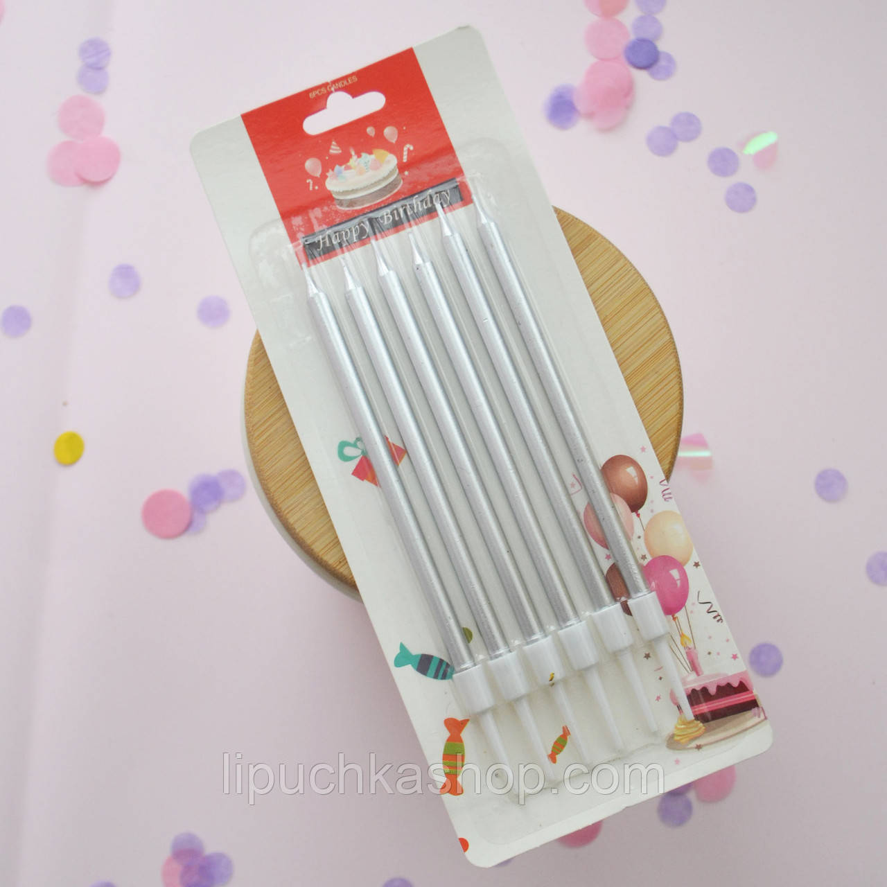 Свічки святкові срібні для торта, набір 6 шт., фото 1