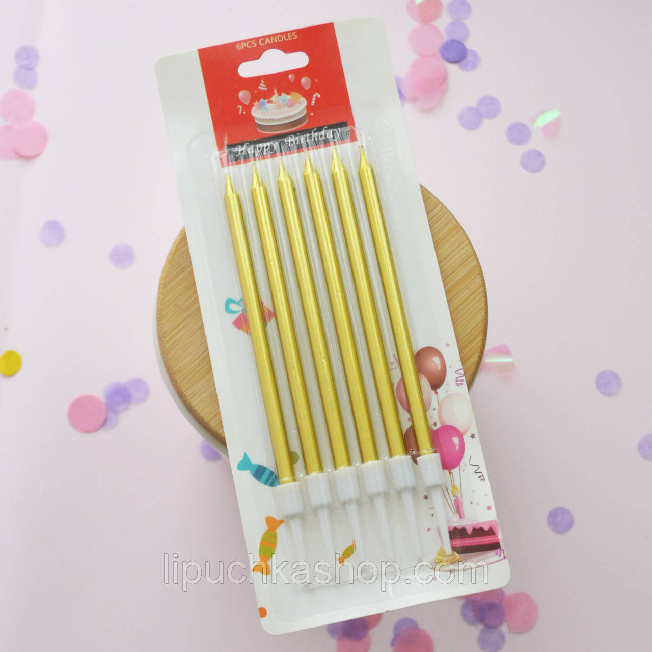 Свічки святкові золоті для торта, набір 6 шт., фото 1