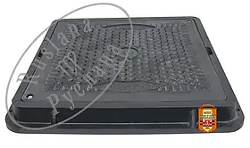 Легкий люк КВАДРАТ.черн.(А 15) + замок полім./піщ. корп.710 мм ,кришка 600мм (навант.1,5т) РУСЛАНА