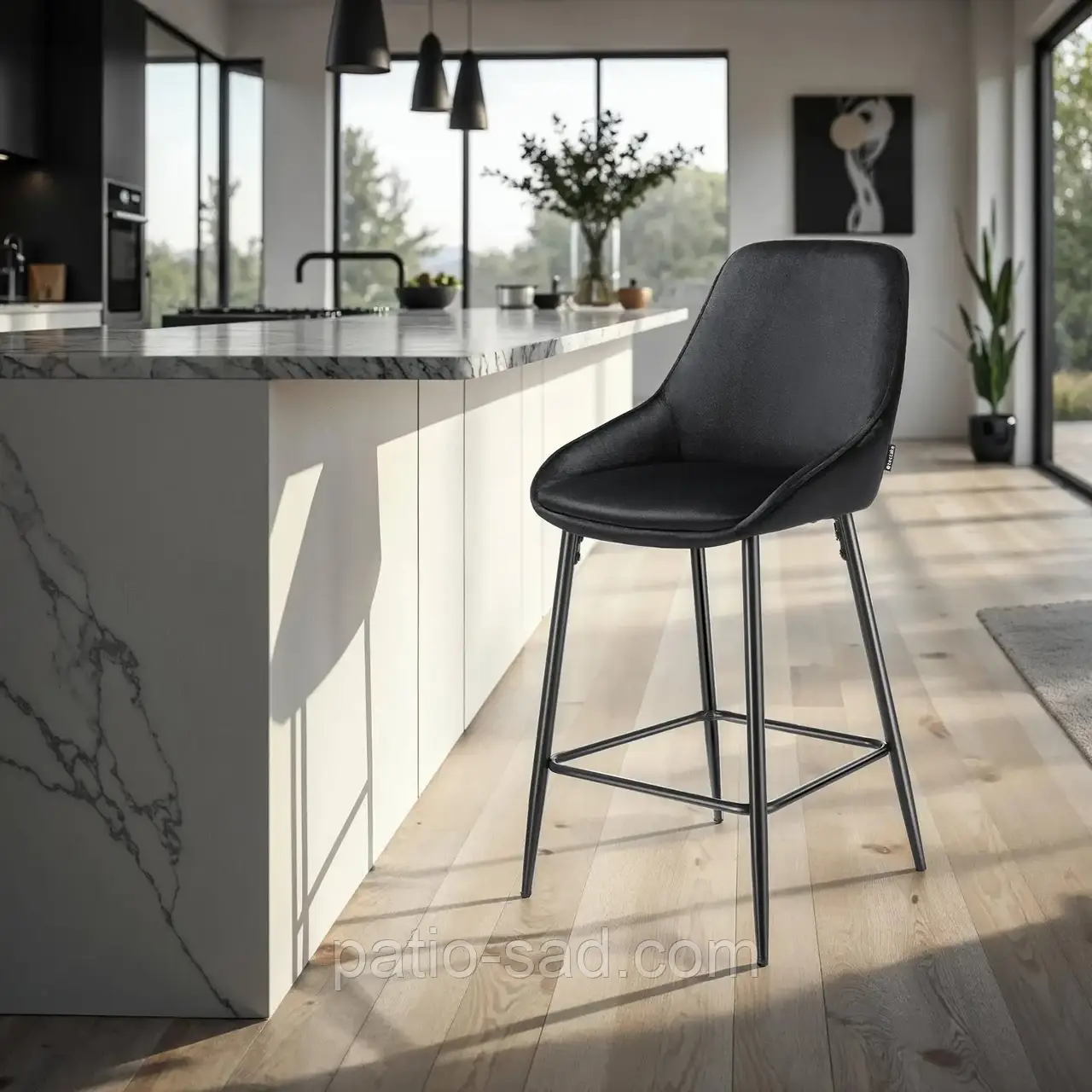 Барний стілець Siera, оксамитовий, чорний, комплект із 2 шт., фото 1