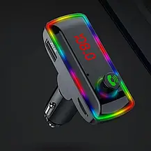 Модулятор у машину F12 з Bluetooth, Автомобільний FM-Модулятор 3в1 з Bluetooth RGB-підсвіткою і LED-екраном, фото 3