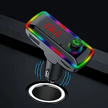 Модулятор у машину F12 з Bluetooth, Автомобільний FM-Модулятор 3в1 з Bluetooth RGB-підсвіткою і LED-екраном, фото 5