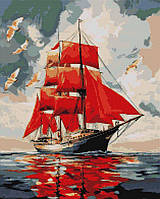 Алмазна мозаїка вишивка 40х50 см Корабель. Червоні вітрила Brushme