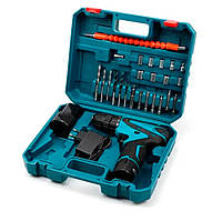 Шуруповерт аккумуляторный 12 В 2 Ач Li-Ion с кейсом и набором насадок/ с LED-подсветкой, 2 аккумулятора