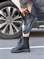 Женские зимние черные ботинки на молнии, женские утепленные кожаные ботинки, зимние теплые сапоги для девушек