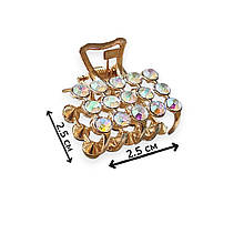 Крабік для волосся 2.5 х 2.5 см металевий зі стразами gold Fashion Jewelry