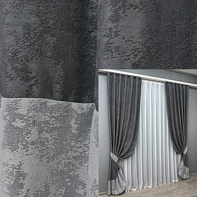 Комплект (2шт. 1,5х2,7м.) готових штор жаккард. Колір графітовий з світло-сірим. Код 009дк (1123-1124ш) 11-0269