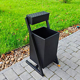 Вулична урна 25 л з попільничкою, сталь 1 мм, чорна матова, для парків та офісів