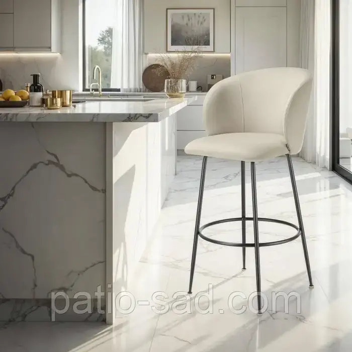 Міцний набір із 2 барних стільців Luana, кремовий/чорний, фото 1