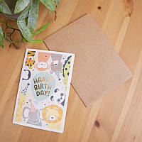 Листівка "Happy Birthday тваринки" з конвертиком кольорова 15х10 см 1шт.