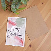 Листівка "Happy Birthday пір'їнки" з конвертиком кольорова 15х10 см 1шт.