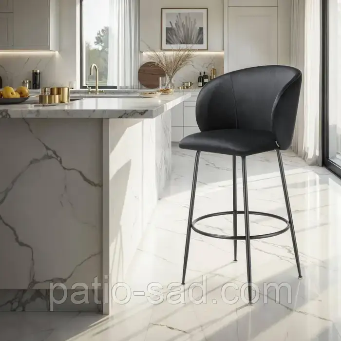 Міцний набір з 2 барних стільців Luana, чорний, фото 1