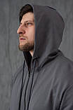 Толстовка Dias чоловіча однотонна капюшон блискавка кармани М сіра, фото 5