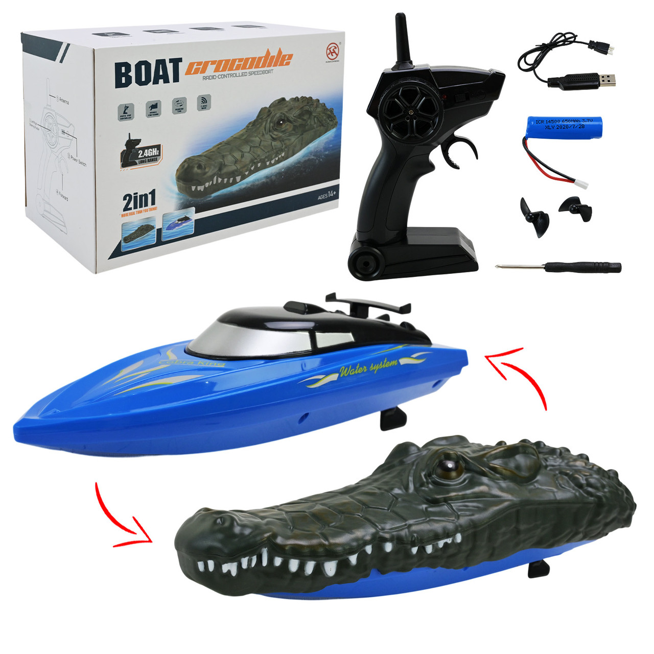Тваринний крокодил на радіокеруванні RH702 2 в 1, трансформер, акумулятор, USB-кабель, фото 1