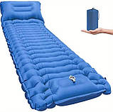 Надувний туристичний килимок матрац з насосом та подушкою Westtune Розмір 200х70см Синій, фото 2
