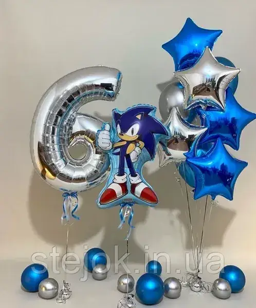 Набір куль "Сонік" зі срібною цифрою та зірками, фото 1