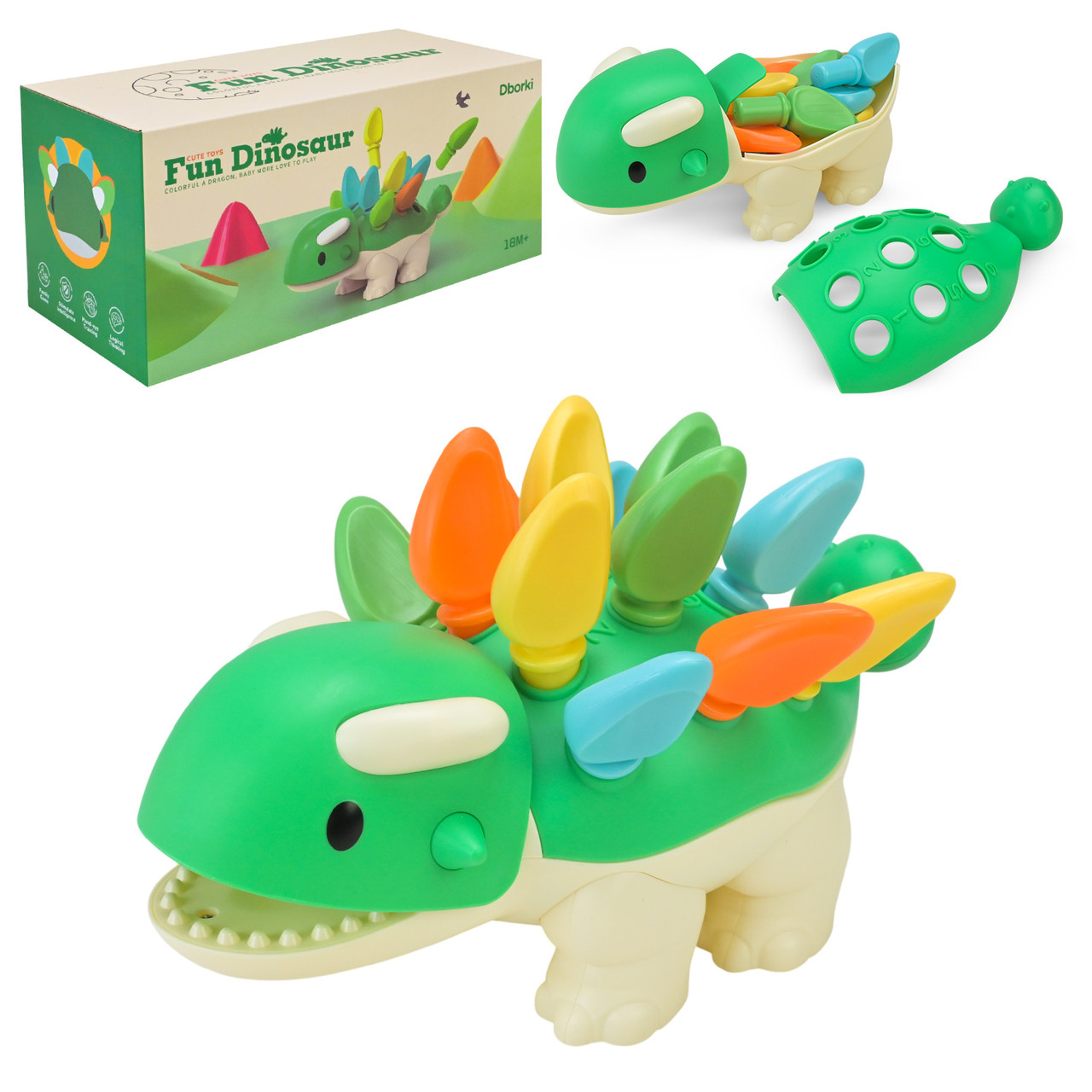 Іграшка логіка-сортер динозавр XQS2055A для моторики та вивчення кольорів, розмір 24×11×9 см, фото 1