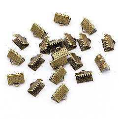 Концевики Затискачі для Стрічок Залізні, Колір Бронзовий, 10х7х5мм, Отвір 2мм, 20 шт