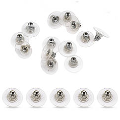 Заглушки Латунь і Силікон Комбіновані, Срібло, 12х7мм, Отвір 1мм, 20 шт