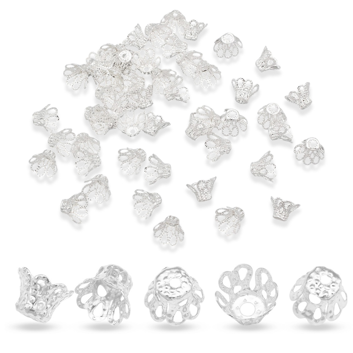 Конус Шапочки для Намистин, Залізні, Срібло, 12х8мм, Отвір 1.5мм, 50 шт, фото 1