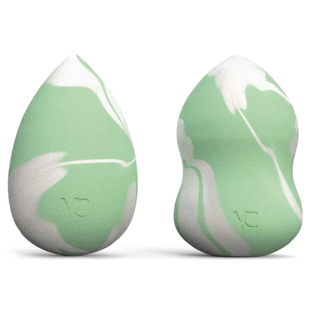 Спонжи для жидких основ каплевидный и фигурный зеленый мраморный YC Collection
