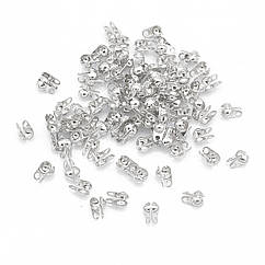 Калоти із Заліза, Затискачі кінцевики, мушля, Срібло, 6х3.5мм, Отвір 1хвнутрішній 2.4мм, 100 шт