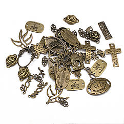 Конектор Біжутерний сплав, Мікс, Колір Бронзовий, 7~42x24~40x1~3мм, Отвір 2~8мм, 100 г