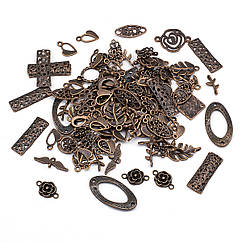 Конектор Біжутерний сплав, Мікс, Колір Мідний, 7~42x24~40x1~3мм, Отвір 2~8мм, 100 г