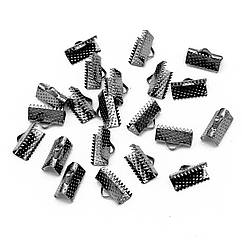 Концевики Затискачі для Стрічок, Залізні, Колір Збройова Сталь, 13х7х5мм, Отвір 2мм, 20 шт