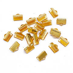 Концевики Затискачі для Стрічок, Залізні, Золото, 10х7х5мм, Отвір 2мм, 20 шт