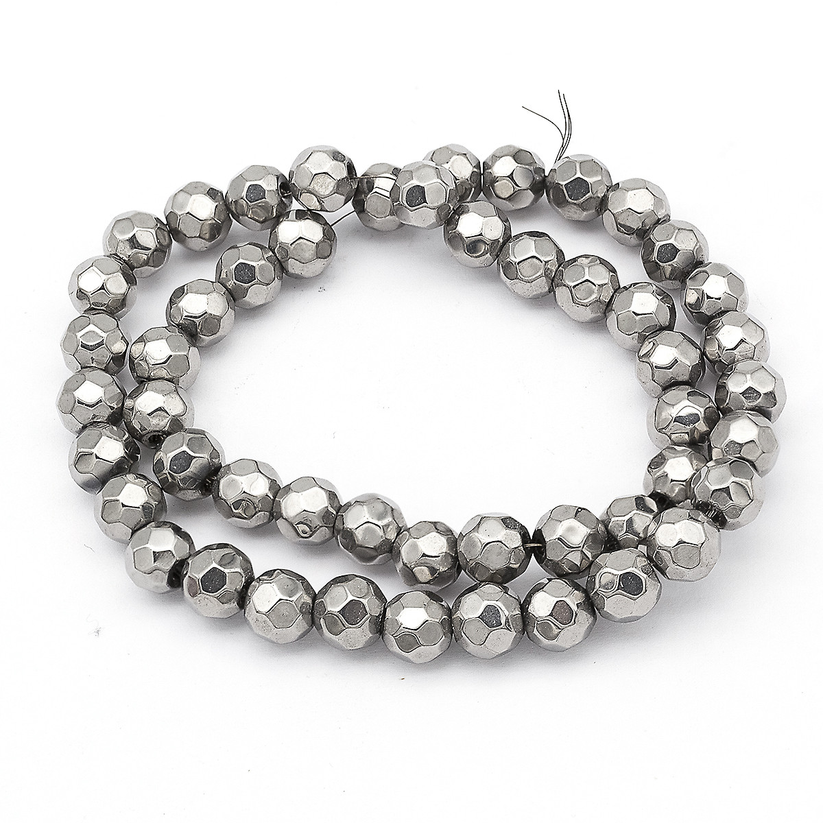 Намистини скляні грановані, круглі непрозорі, Сріблястий, 6мм, Отвір 1мм, близько 50шт/33см/нитка, фото 1