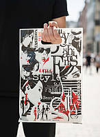 Пакети поліетиленові 20х30 см із прорізною ручкою "Газета Style" 100 штук стильні пакети для магазинів, подарунків та товарів