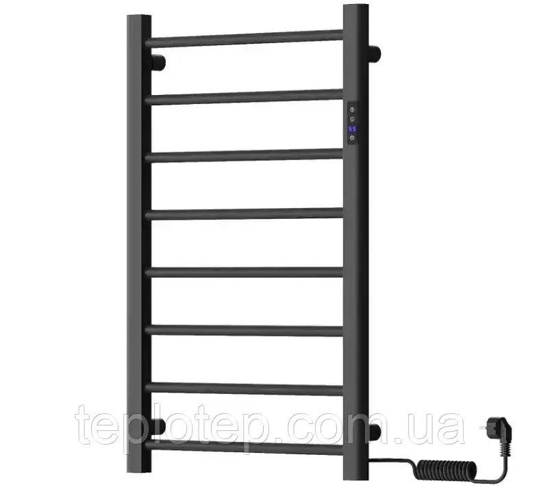 Електрична чорна рушникосушка Siena 800x350 мм права у розетку (RR-CN800-350SB-R), фото 1
