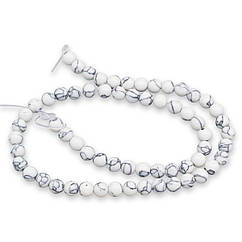 Намистини Синтетичний Говліт Круглі, Білий, 6мм, Отвір 1мм, близько 60шт/38см/нитка