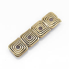 Роздільник для намистин Прямокутний, Біжутерний сплав, на 2 Нитки, Античне Золото, 55х15х2мм, 1 шт