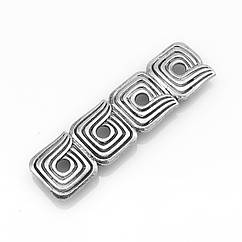 Роздільник для намистин Прямокутний, Сплав, на 2 Нитки, Античне Срібло, 55х15х2мм, 1 шт