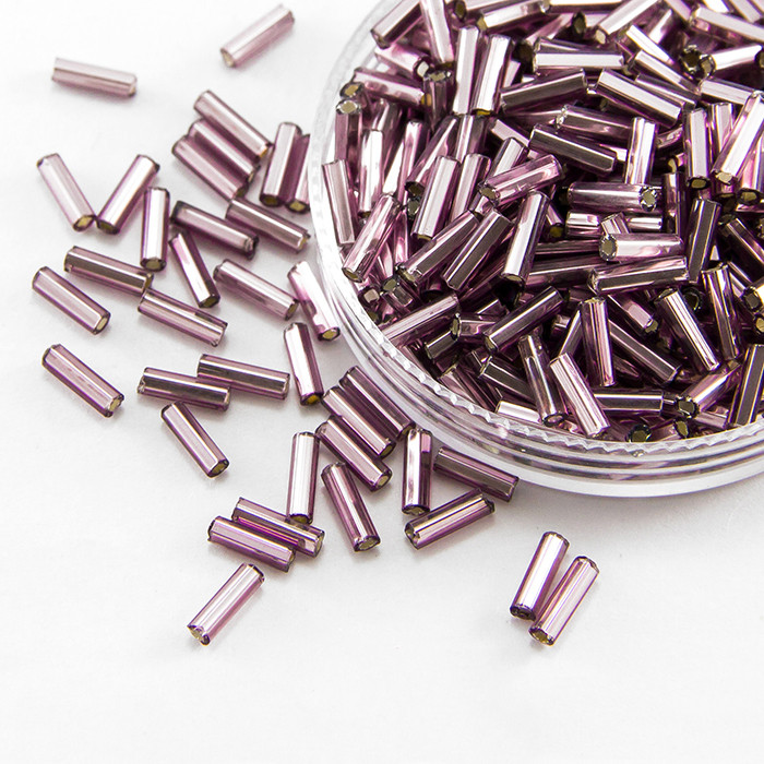 Бісер Стеклярус 35122/27010/3" Чеський Preciosa, Прозорий зі срібною смугою TSL, Фіолетовий, 50 г, фото 1