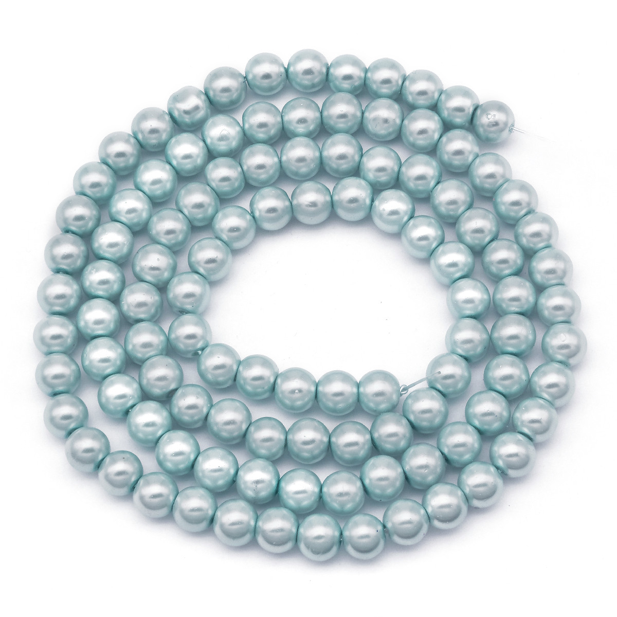 Перли Намистини Скло 4мм, Глянцеві, Круглі, Світло-блакитний, 4мм, Отвір 1мм, близько 216шт/86см/нитка, фото 1